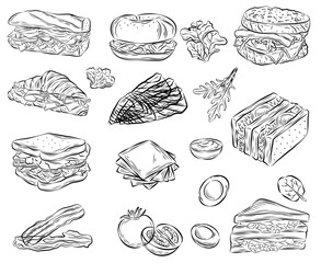 Drawn Deli Delights: A sketch-style illustration showcasing various delicious sandwich elements, inviting food enthusiasts to imagine the perfect culinary creation.