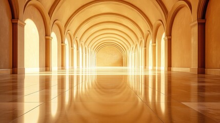 Silhouetted outlines of corporate archways crossing overhead in a vast