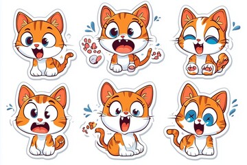 Cute cartoon cats with big eyes in various colors. 