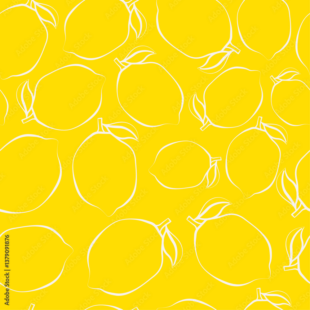 Poster The image features a vibrant yellow background with a repeating pattern of white outline lemons. The lemons are depicted in a simple, minimalist style.
