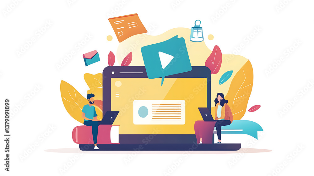 Poster e-learning education concept, learning online with webinar, video tutorial, internet lessons