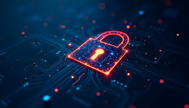 Futuristic Cyber Security Illustration with Blockchain and Encryption Elements