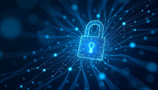 Futuristic Cyber Security Illustration with Blockchain and Encryption Elements