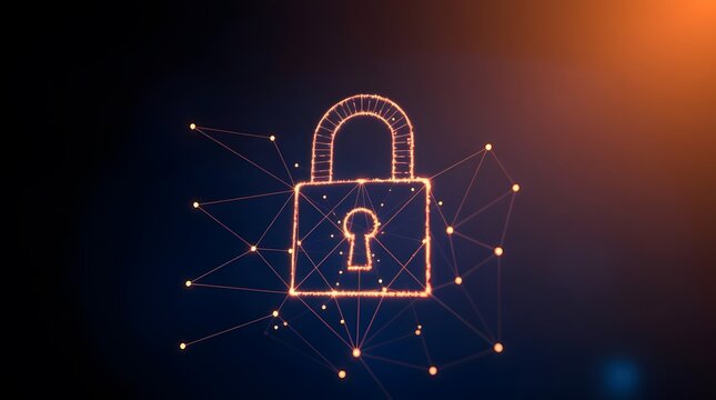 Futuristic Cyber Security Illustration with Blockchain and Encryption Elements