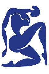 Dancer blue abstract body shape Matisse style art 