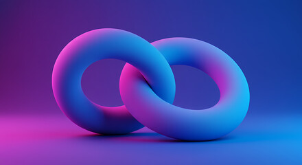 Intertwined Torus: Abstract Geometry in Neon Glow, 3D Rendered Rings, Futuristic Design, Modern Art, Vibrant Colors & Digital Illustration