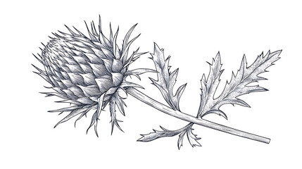 Elegant line drawing of a scottish thistle, illustration for invites and cards