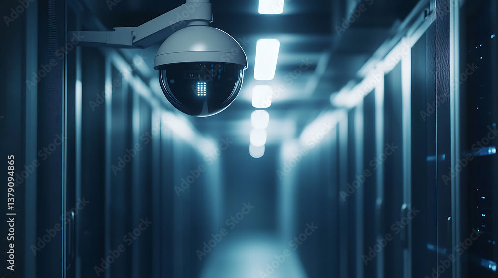 Fototapete security camera monitoring a secure data center concept of cybersecurity, data protection, security 
