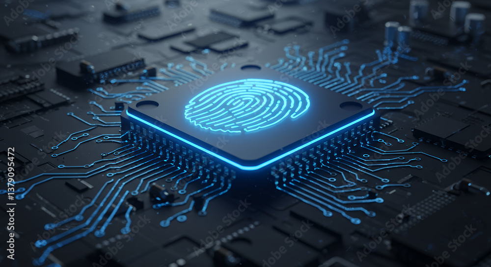 Poster biometric security: fingerprint sensor on chip ? secure data, technology, cybersecurity, innovation 