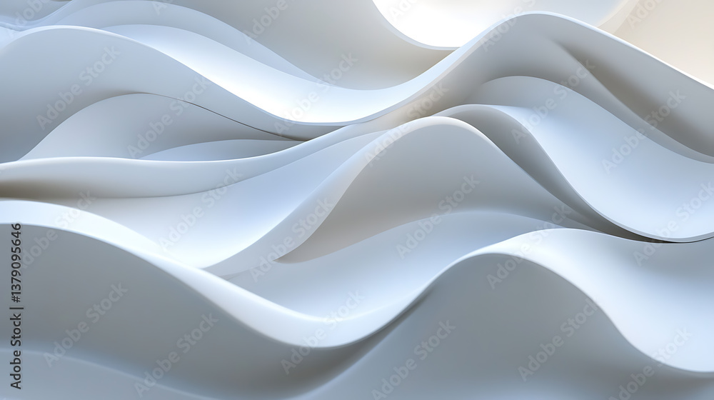 Poster an abstract image with white wavy textures flowing across the frame, giving a calm and modern feel