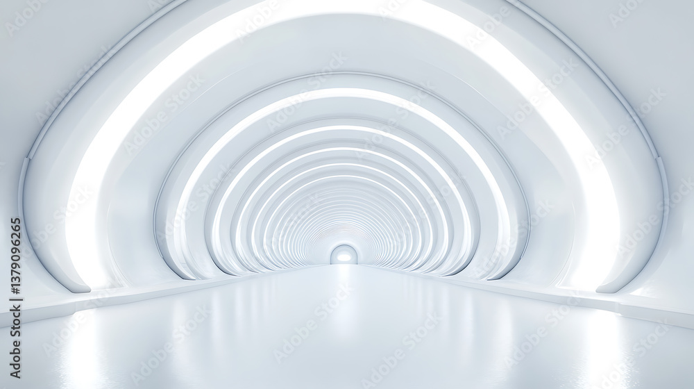 Aufkleber empty white tunnel with futuristic style, 3d rendering, 360-degree seamless panoramic view