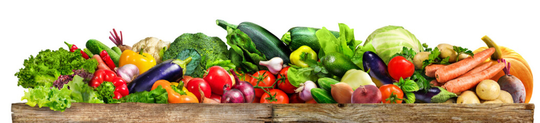 Large Assortment of Various Colorful Vegetables for layout isolated on white.