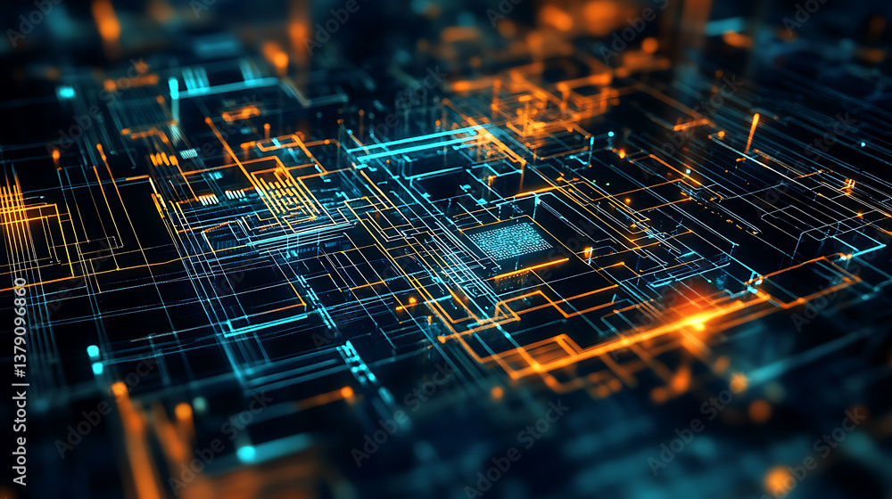 Aufkleber An electro engineering background with grid lines and electronics symbols