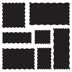 Zigzag frame set. Zigzag edges rectangle shape labels, banners, tags, stamps. Scallop edge shape set. jagged rectangular shape box element set with zigzag edges on white background.