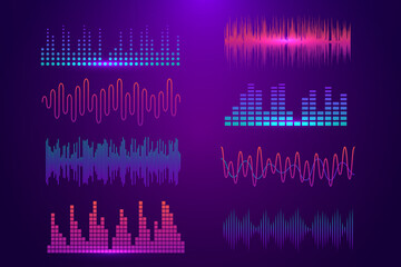 Colorful music sound waves on purple background