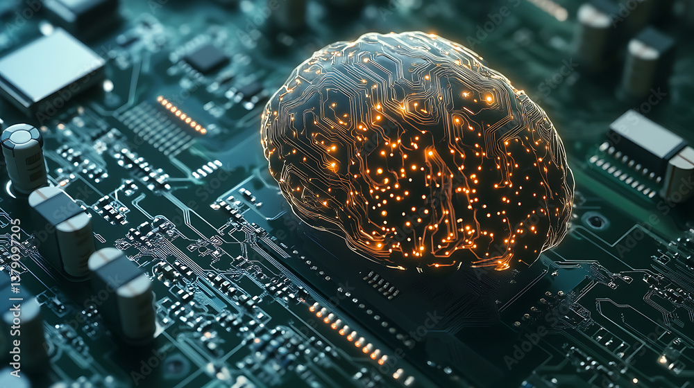 Poster an electronic brain based on a circuit board