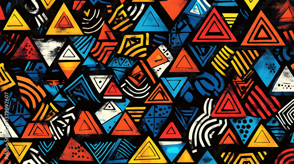 Poster Simple seamless geometric pattern, abstract colorful geometric pattern, seamless geometric pattern with triangles, geometric background, abstract geometric background