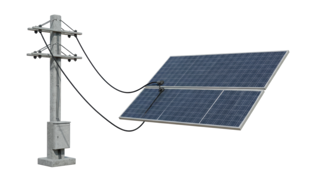 Isolated Solar Panels Connected to Utility Pole for Renewable Energy