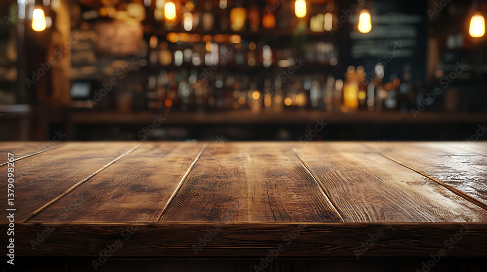 Leinwandbilder an empty wooden counter table top for product display in a pub or bar