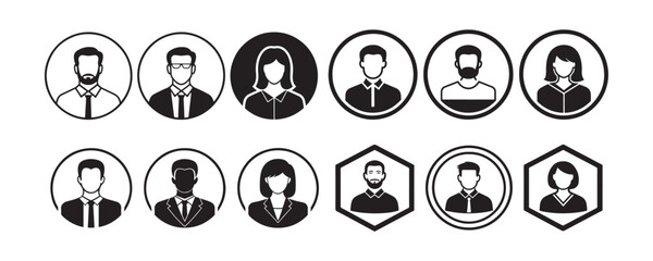 User Icons & Profile Avatars, Set of 12 Minimalist Silhouettes & Vector People Symbols, Art & Illustration