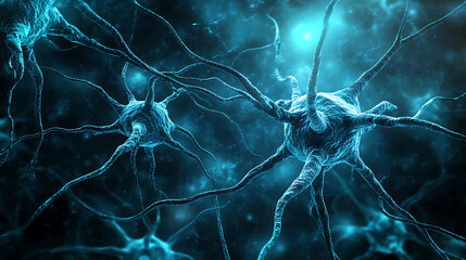 Exploring the intricate world of neurons stunning 3d microbiology render of nerve cells background with ample copy space