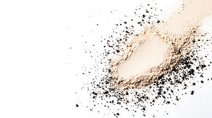 Small amount of beige powder loose powder on white background