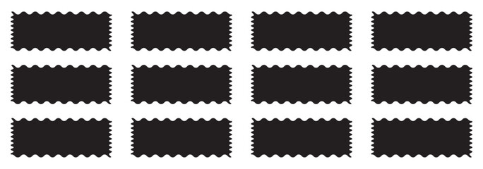 Set of frames with zigzag edge, scallop edge shape. Geometric shapes with scallop and zigzag edges set. Silhouette sticker. Rectangle shape frame with zigzag edge. Rectangular jagge box element.