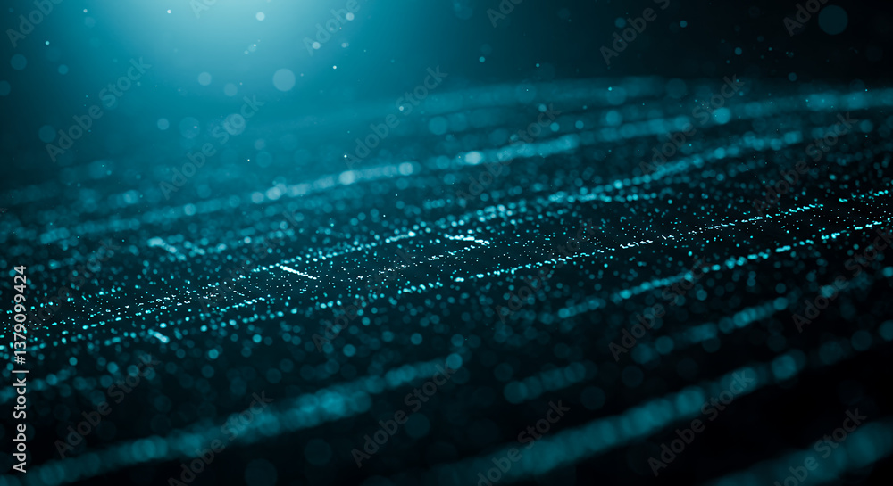 Poster abstract teal data stream: futuristic digital waves & particle flow visual. ai, tech, background, co