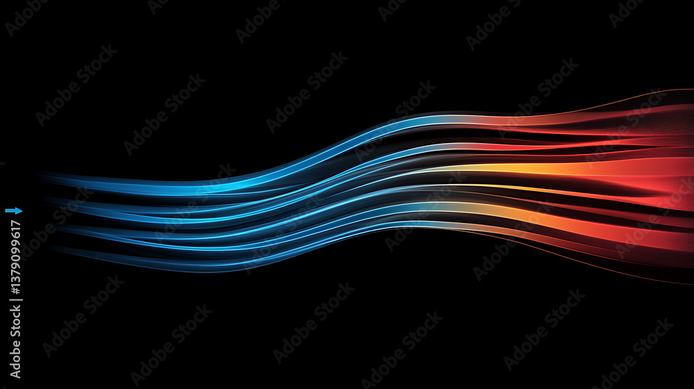 Aufkleber fast flowing air jet shown as a technical diagram of fluid dynamics analysis arrows on a black backg