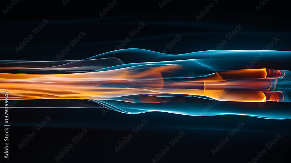 Poster Fast flowing air jet shown as a technical diagram of fluid dynamics analysis arrows on a black background
