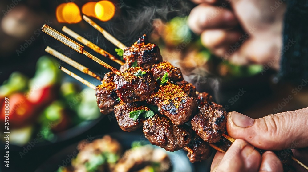 Aufkleber a person closely grasps a skewer of food with chopsticks extending from it