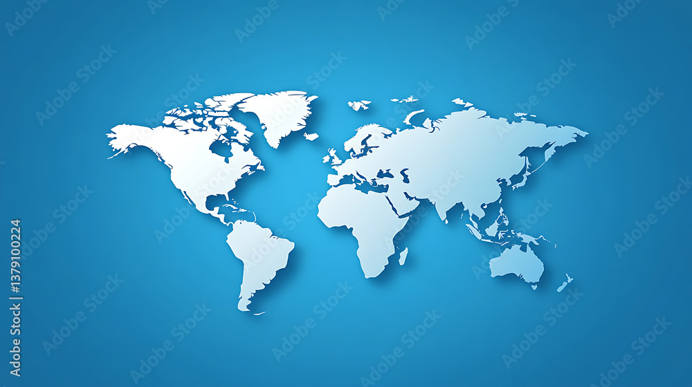 Poster an image of a world map in flat color on a blue background