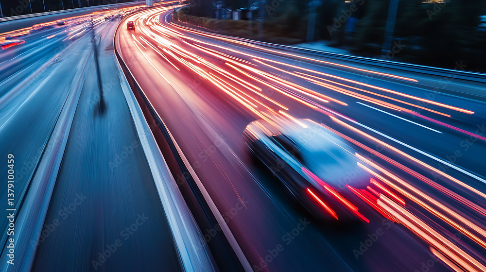 Poster fast moving car on highway