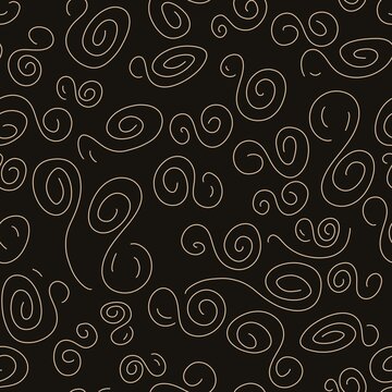 Abstract swirl line seamless pattern in beige on black, elegant and modern background for cover page repeat backdrop