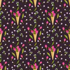 Seamless pattern, spring summer flowers hand drawn, fabric pattern.