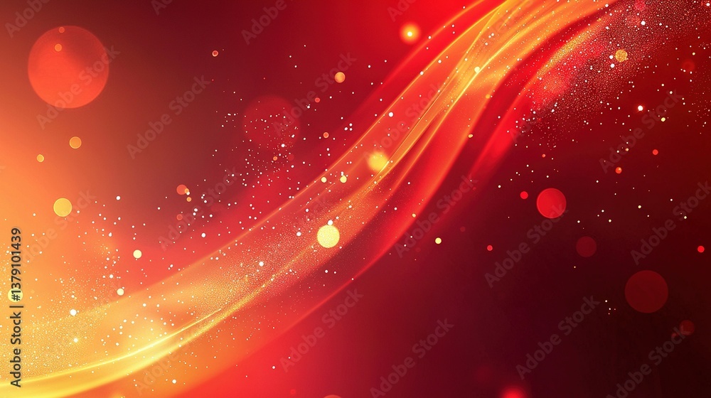 Poster red and yellow background blur, close-up with bubbles at bottom