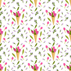 Seamless pattern, spring summer flowers hand drawn, fabric pattern.