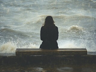 Obraz premium Lonely Reflection by the Turbulent Sea During a Stormy Evening