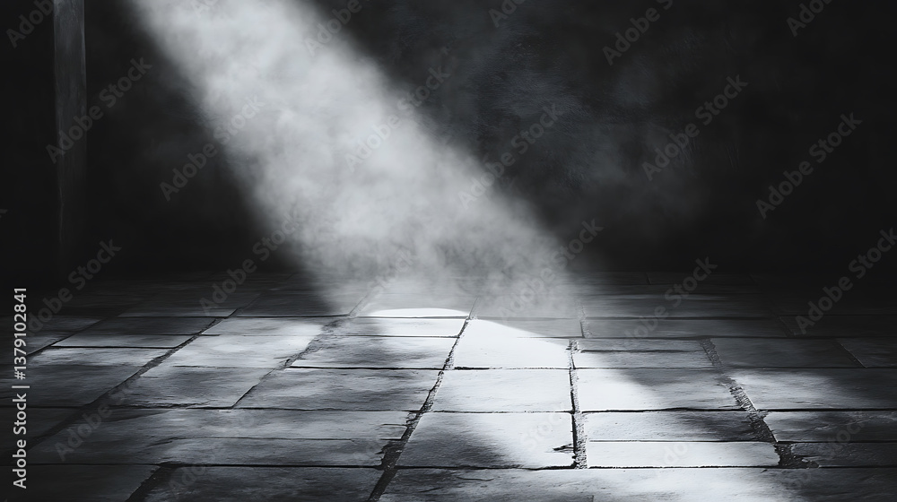 Poster Floor path background with a light beam coming through the floor