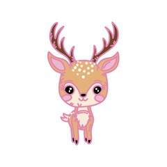 Deer cute kawaii hand drawn flat illustration 