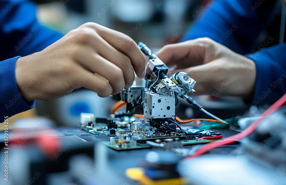 Poster robotics engineering project assembly and design for ai concept and future technology development la