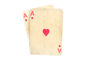 Old vintage playing cards isolated on white