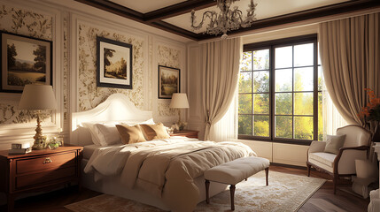 French country style interior design of modern bedroom