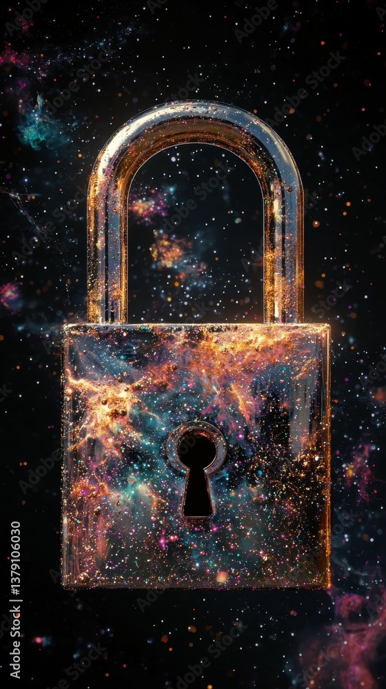 Poster a stellar padlock securing the universe's secrets using digital encryption