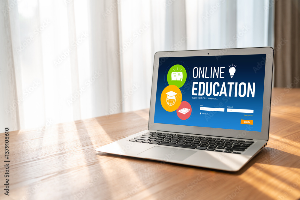 Aufkleber e-learning website with modish sofware for student to study online on the internet network