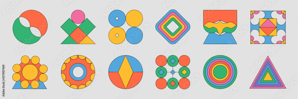 Aufkleber set of abstract geometric shape icons in bold colors and clean lines