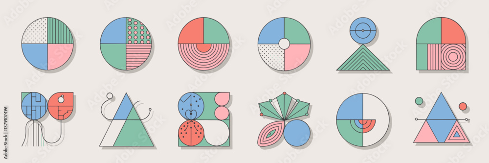 Poster minimalist vector icon set of abstract geometric shapes in modern style