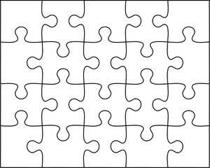 20-piece jigsaw puzzle template, transparent background, isolated PNG.
