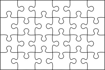 24-piece jigsaw puzzle template, transparent background, vector design.