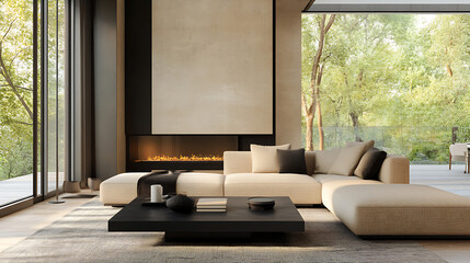 Japandi interior design of modern living room, home